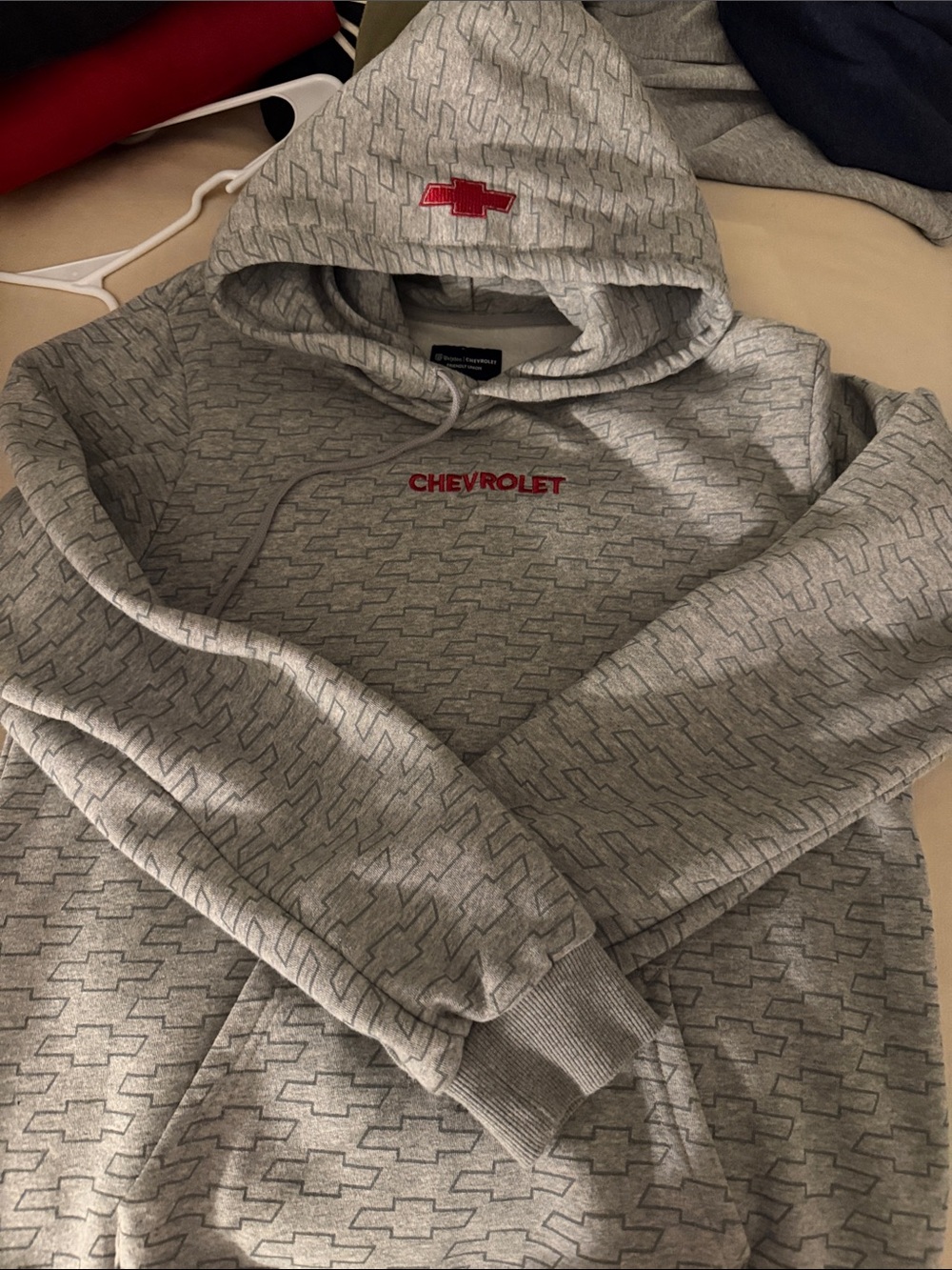Men's Gray Logo Hoodie - Embroidered Red Accent